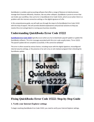 Repair QuickBooks Payroll Error Code 15222 (Update Error)