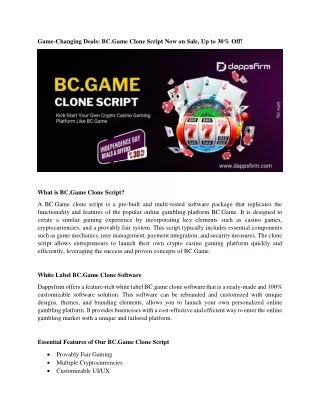 Roll the Dice with BC.Game Clone Script: Get Up to 30% off!