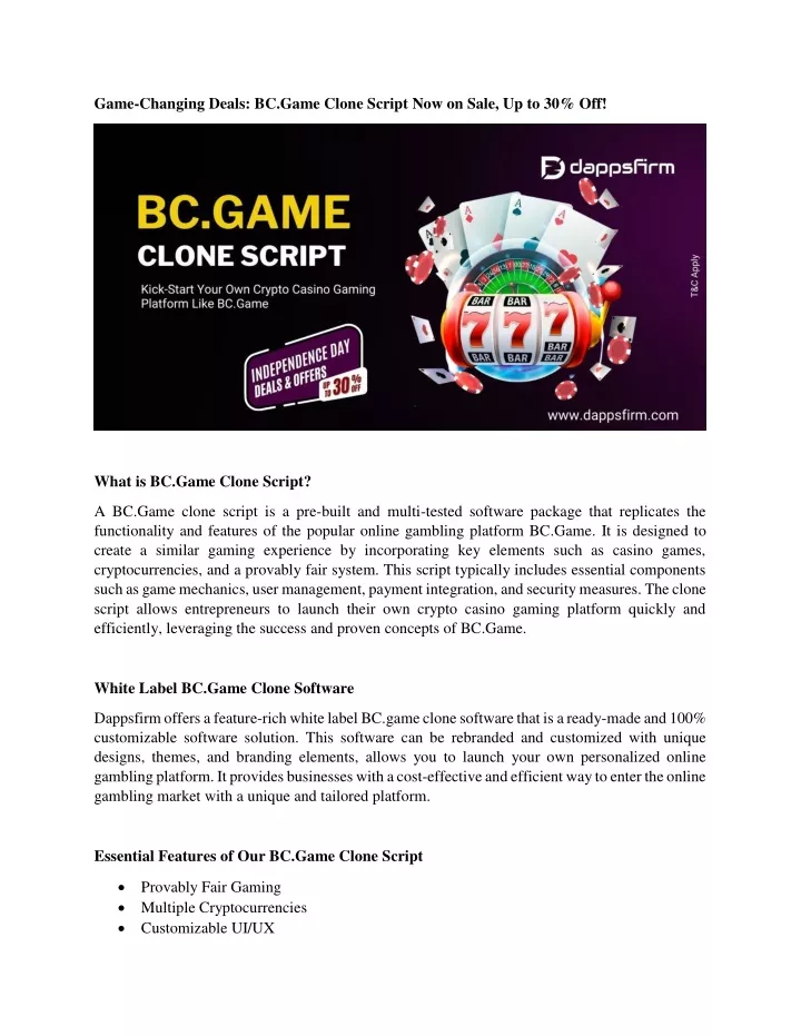 game changing deals bc game clone script