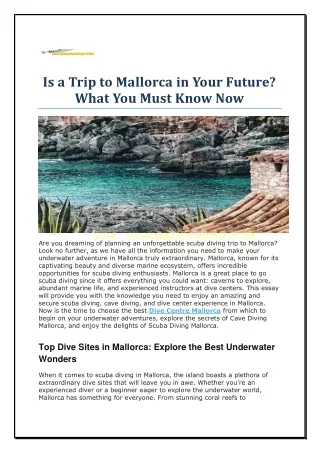 Is a Trip to Mallorca in Your Future? What You Must Know Now