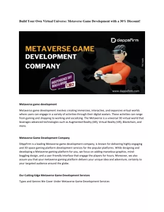 Step into the Metaverse: Get Up to 30% Off on Game Development!