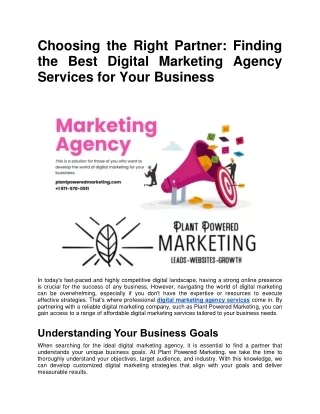 Choosing the Right digital marketing agency
