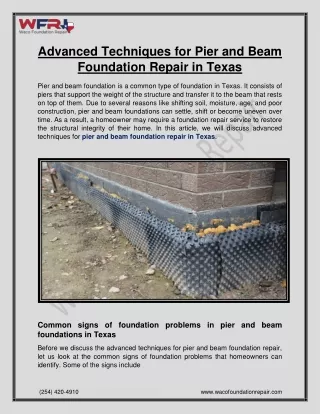 Advanced Techniques for Pier and Beam Foundation Repair in Texas