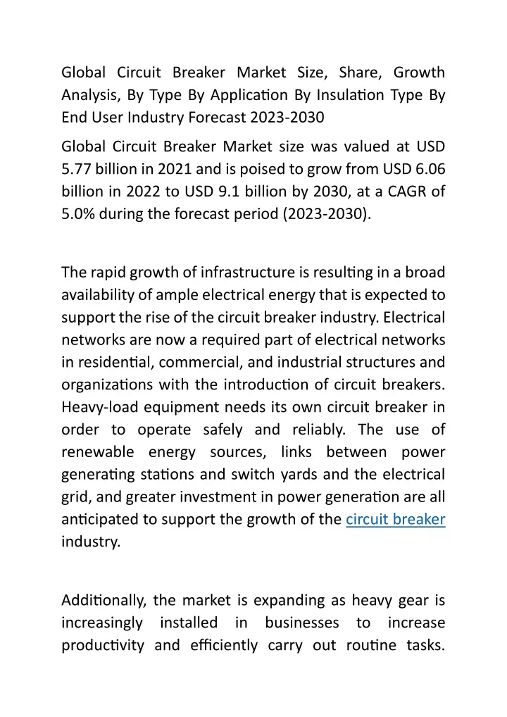 global circuit breaker market size share growth