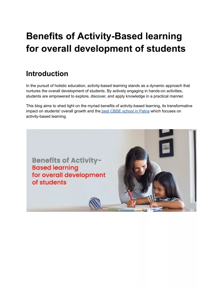 benefits of activity based learning for overall