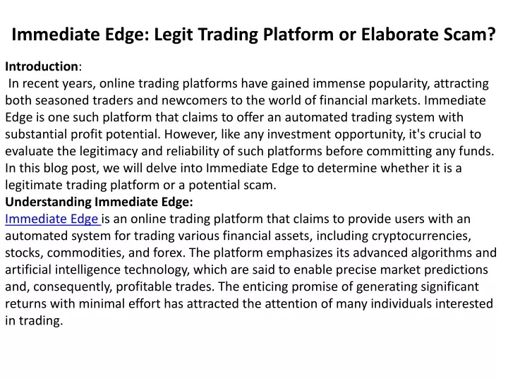 immediate edge legit trading platform