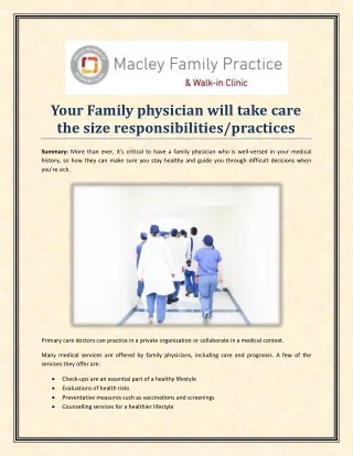 Your Family physician will take care the size responsibilitiespractices
