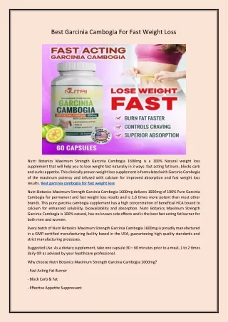 Best garcinia cambogia for fast weight loss