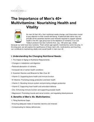 The Importance of Men's 40  Multivitamins: Nourishing Health and Vitality
