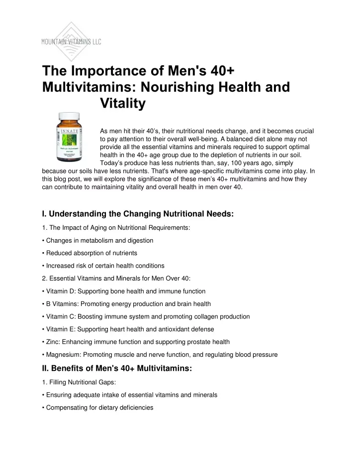 the importance of men s 40 multivitamins