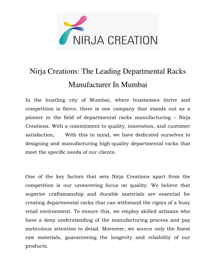 nirja creations the leading departmental racks