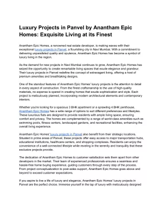 Luxury Projects in Panvel by Anantham Epic Homes