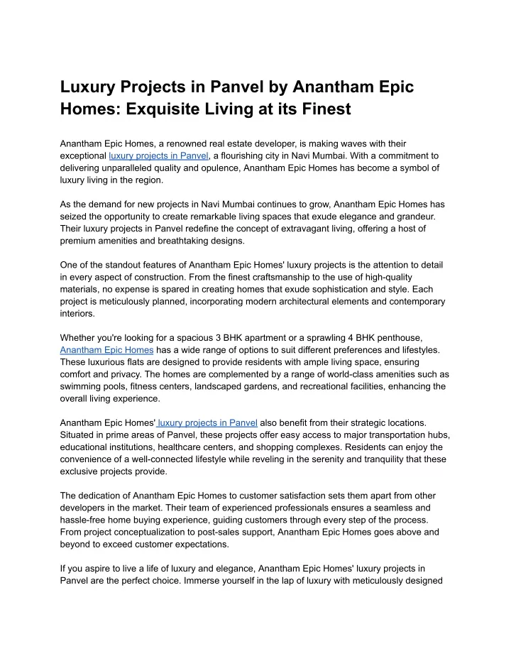 luxury projects in panvel by anantham epic homes