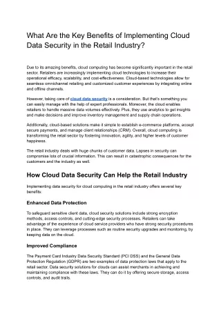 What Are the Key Benefits of Implementing Cloud Data Security in the Retail Industry