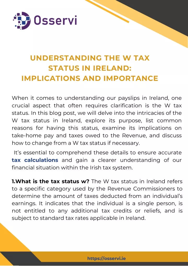 understanding the w tax status in ireland