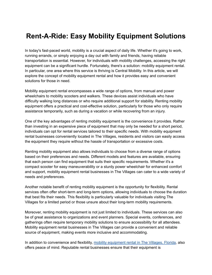 rent a ride easy mobility equipment solutions