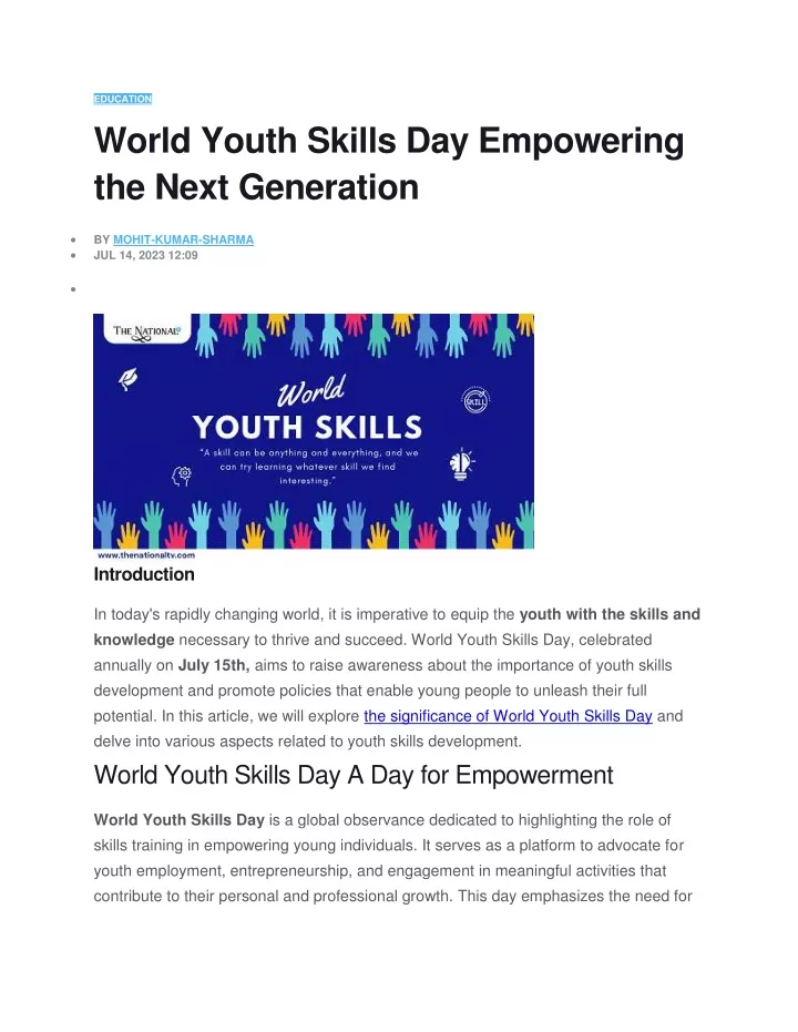 education world youth skills day empowering