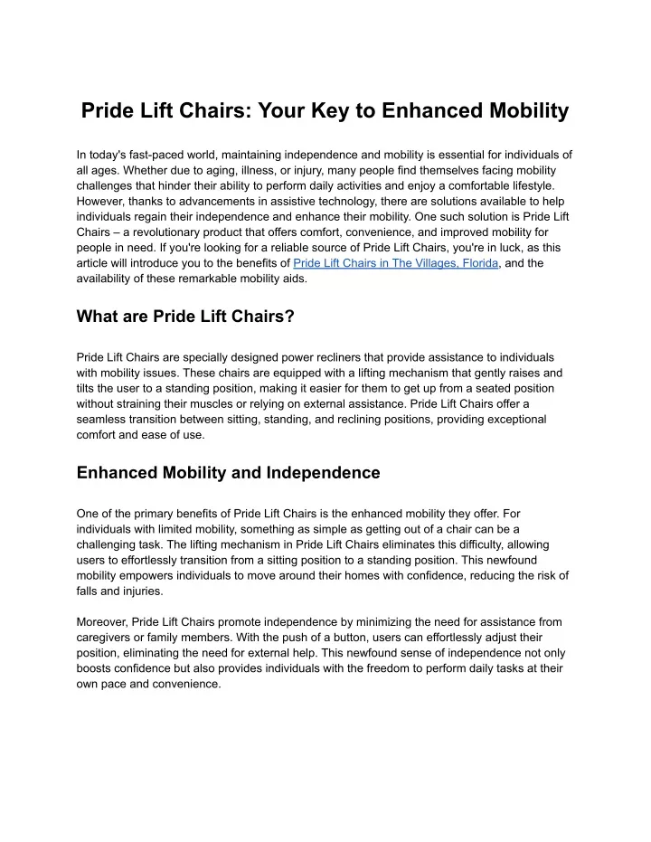 pride lift chairs your key to enhanced mobility