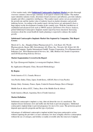 a new market study titled subdermal contraceptive