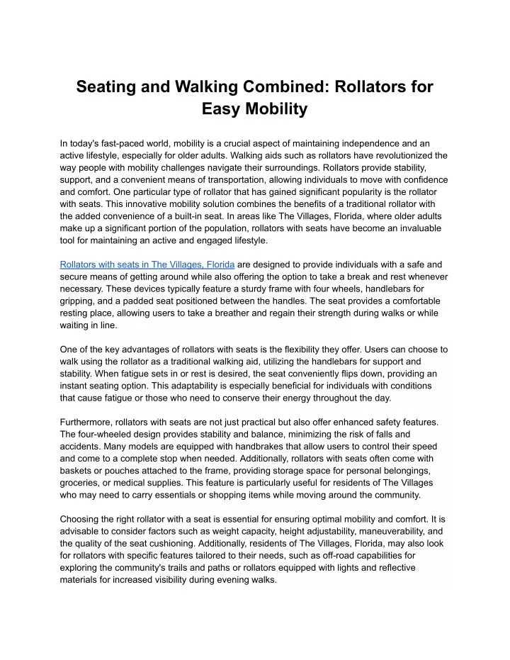 seating and walking combined rollators for easy