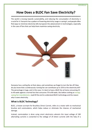 How Does a BLDC Fan Save Electricity?