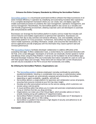 enhance the entire company standards by utilizing