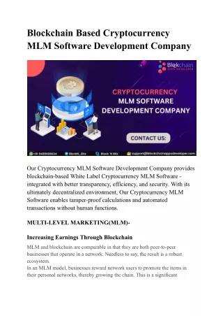 Cryptocurrency MLM Software Development Company