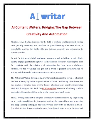 AI Content Writers Bridging The Gap Between Creativity And Automation