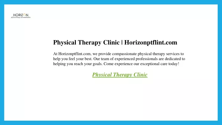 physical therapy clinic horizonptflint
