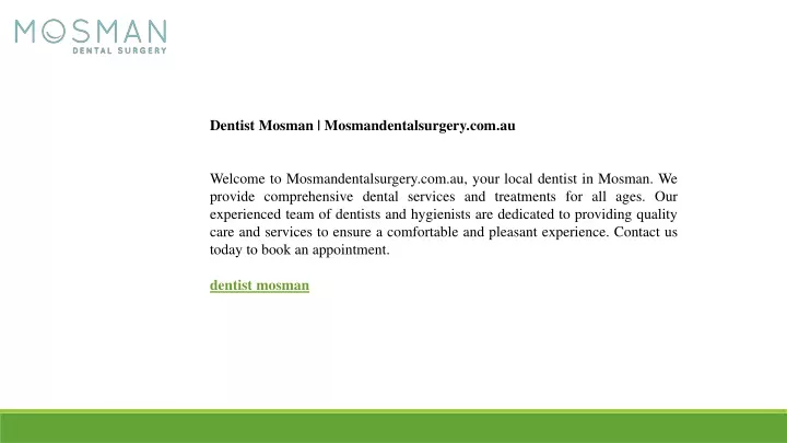 dentist mosman mosmandentalsurgery com au welcome