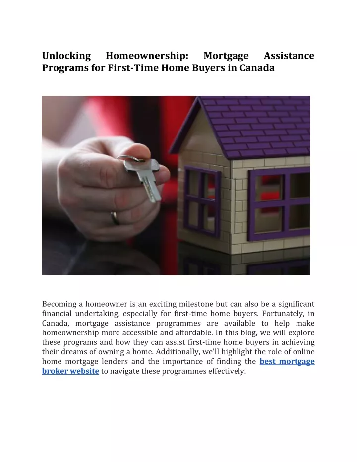 unlocking programs for first time home buyers