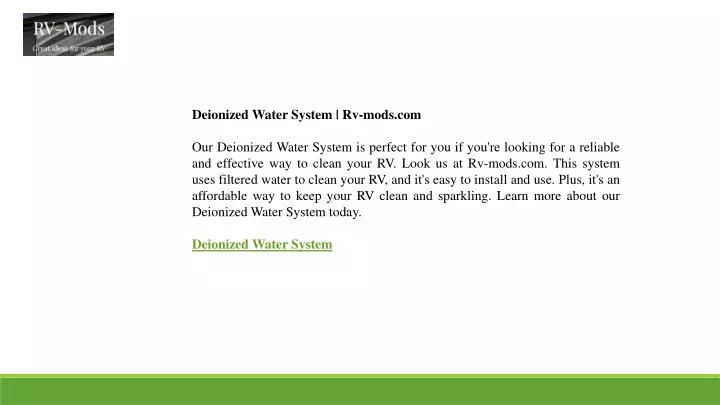 deionized water system rv mods com our deionized
