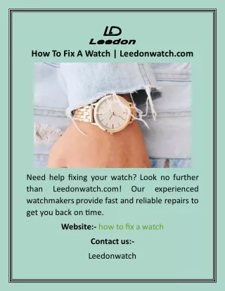 How To Fix A Watch  Leedonwatch