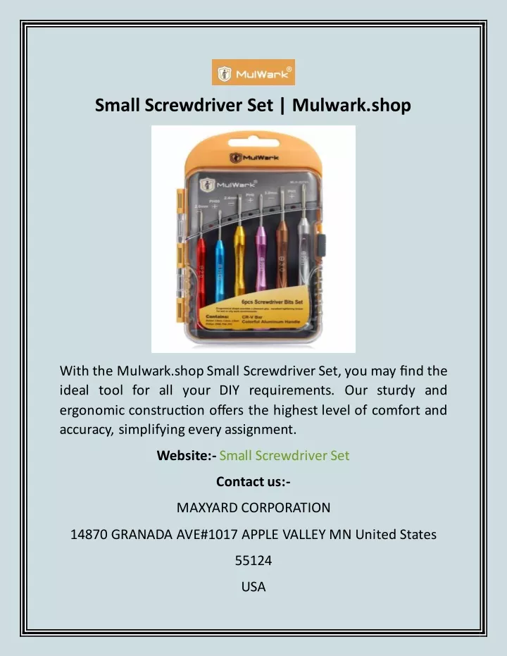 small screwdriver set mulwark shop