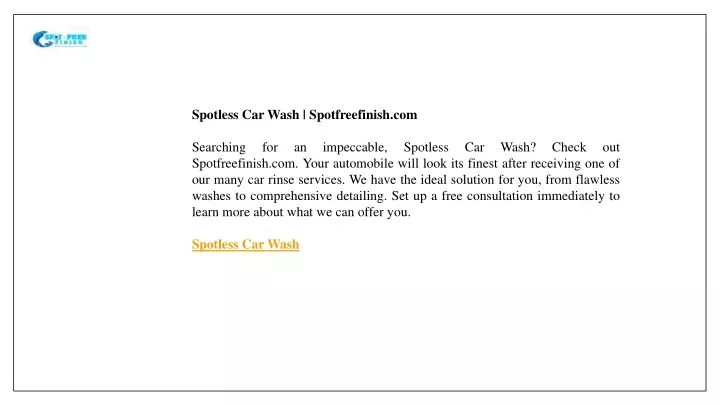 spotless car wash spotfreefinish com searching