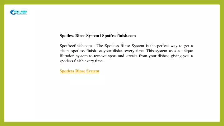 spotless rinse system spotfreefinish