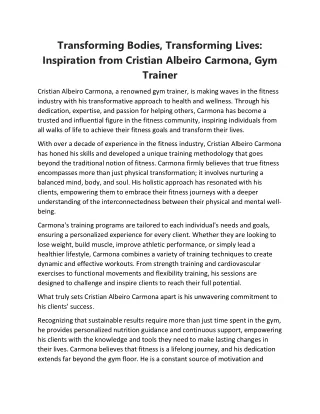 Unlock Your True Potential with Cristian Albeiro Carmona: Peru's Esteemed Gym