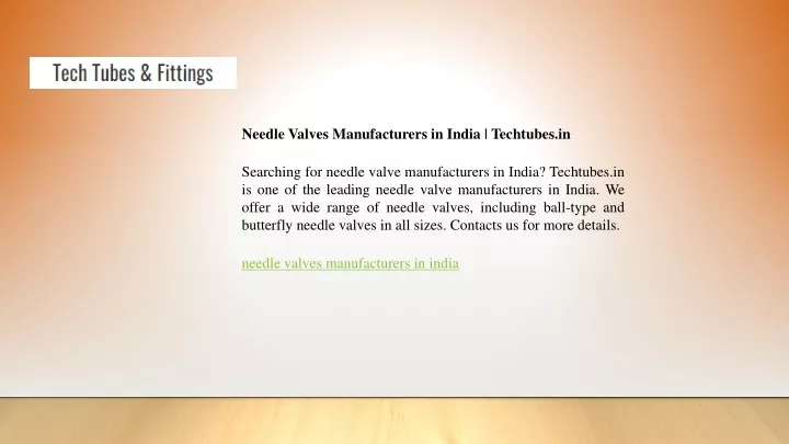 needle valves manufacturers in india techtubes in