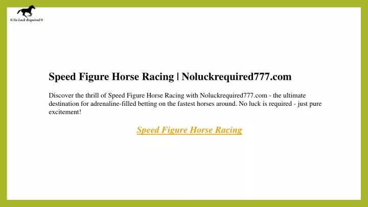 speed figure horse racing noluckrequired777
