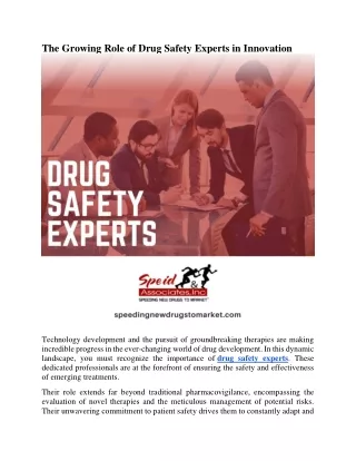 The Growing Role of Drug Safety Experts in Innovation