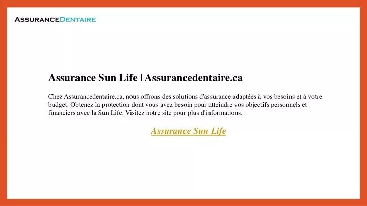 assurance sun life assurancedentaire ca chez