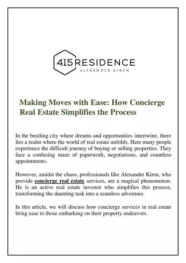 making moves with ease how concierge real estate