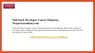 Full Stack Developer Course Malaysia  Nexpertsacademy.com