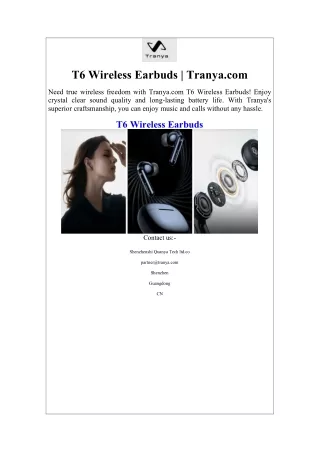 T6 Wireless Earbuds  Tranya.com
