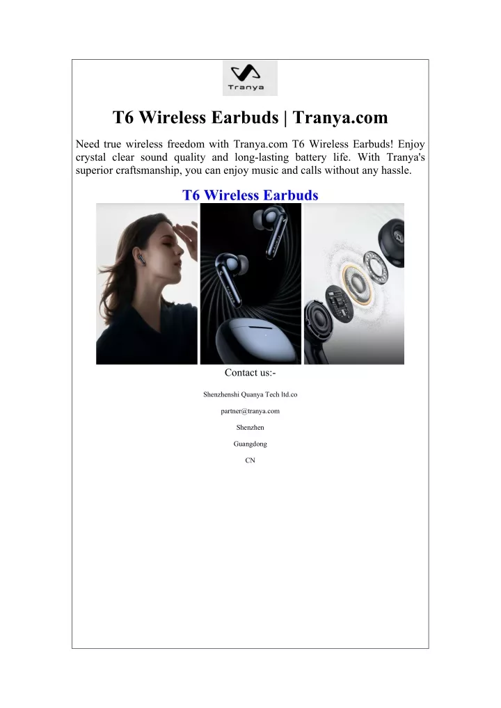 t6 wireless earbuds tranya com