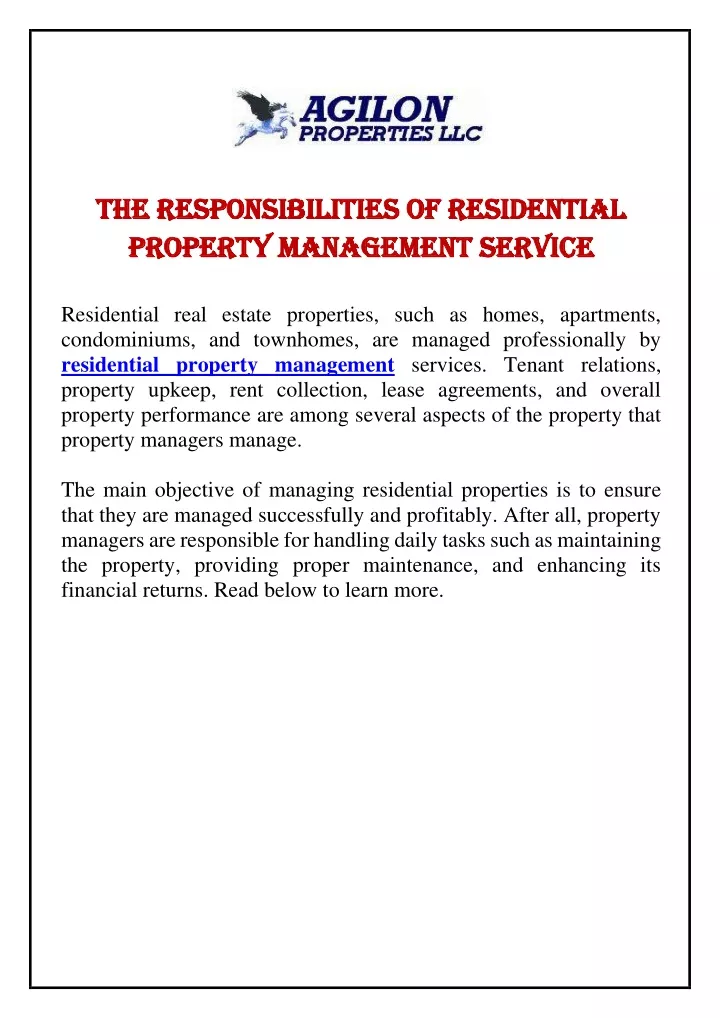the responsibilities of residential
