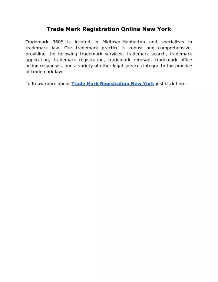 trade mark registration online new york