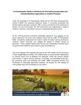 N Chandrababu Naidu's Initiatives for Promoting Sustainable and Climate-Resilien