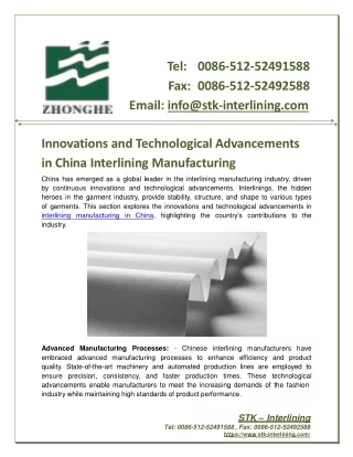 Innovations and Technological Advancements in China Interlining Manufacturing