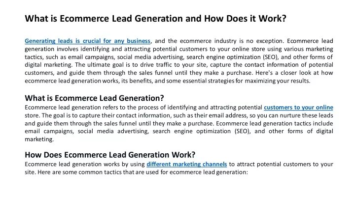 what is ecommerce lead generation and how does